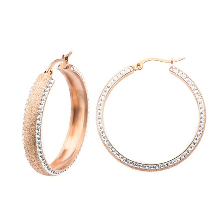 Rose gold plated Sand-dust Crystal Edge Hoops - SSE10387RG - Click Image to Close